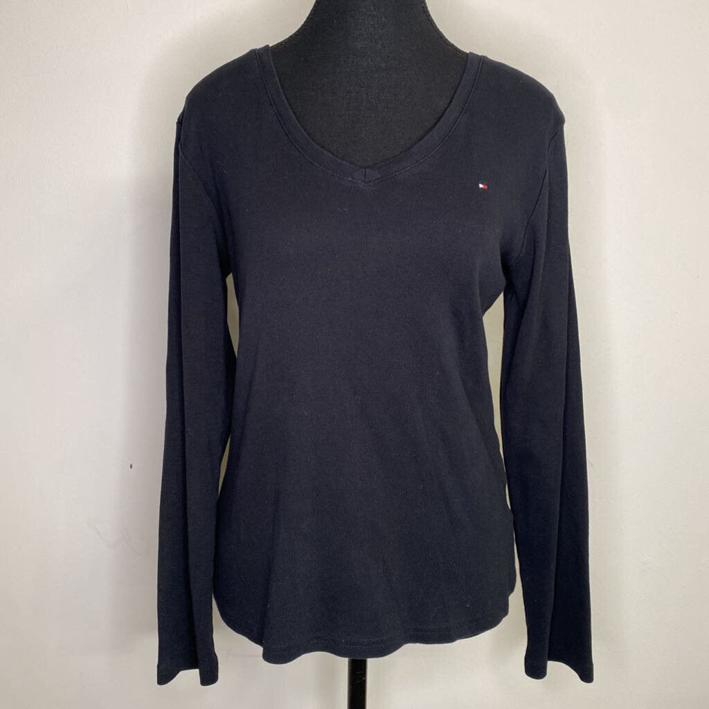 TOMMY HILFIGER - BLACK L/S V-NECK TOP