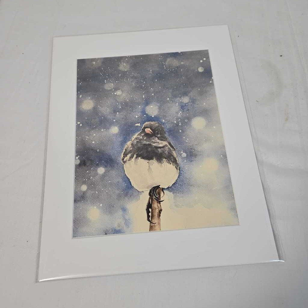 CHICKADEE IN THE SNOW 11"x14" WATERCOLOUR