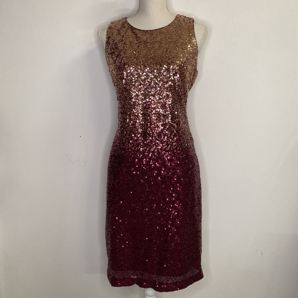 CLEO - RED/GOLD OMBRE SEQUINED SLEEVELESS MIDI DRESS