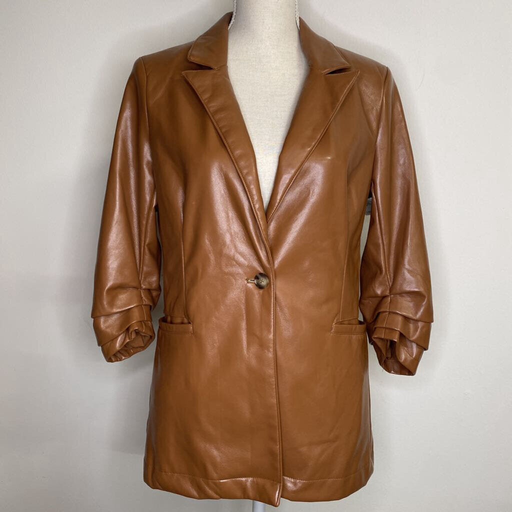 RACHEL ZOE - BROWN VEGAN LEATHER BLAZER