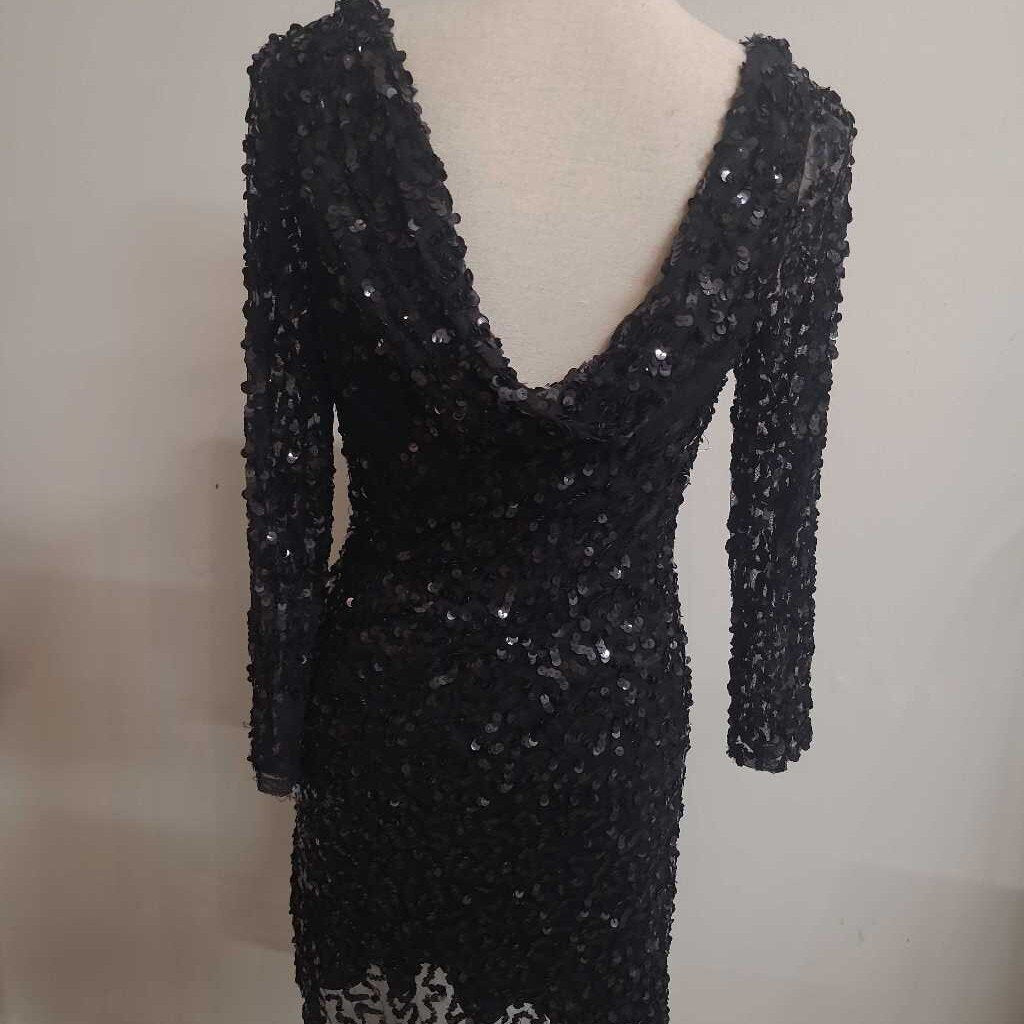 BLACK SEQUIN DRESS WITH LOW BACK