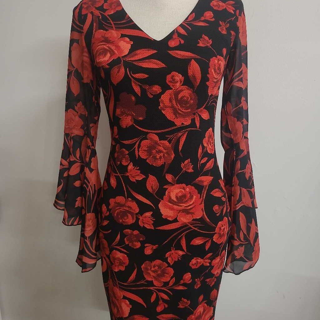 BLACK & RED RUFFLED DRESS WITH FLOWERS
