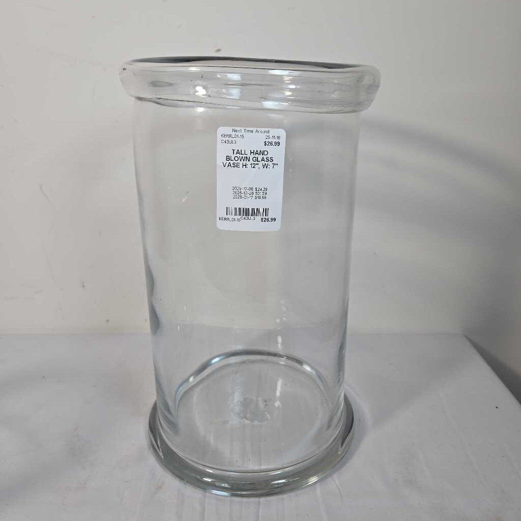 TALL HAND BLOWN GLASS VASE