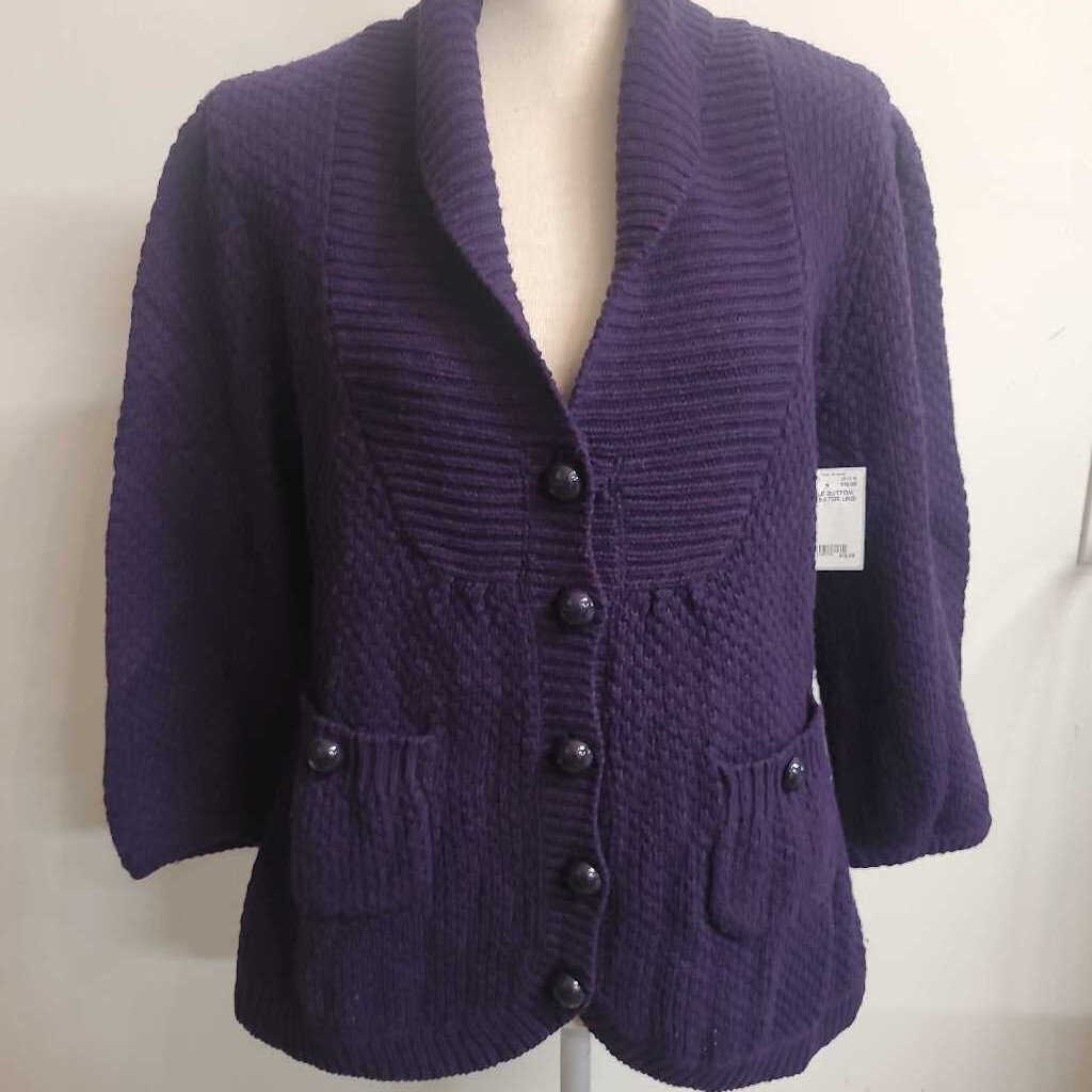 PURPLE BUTTON UP SWEATER