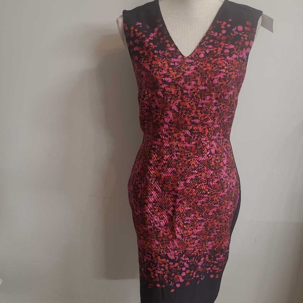 CYNTHIA STEFFE - RED/PINK SLEEVELESS V-NECK MIDI DRESS