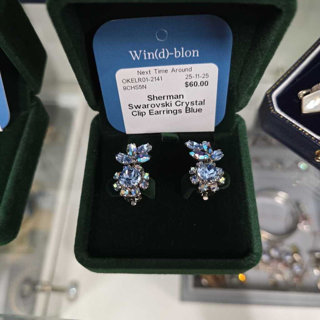 Sherman Swarovski Crystal Clip Earrings Blue