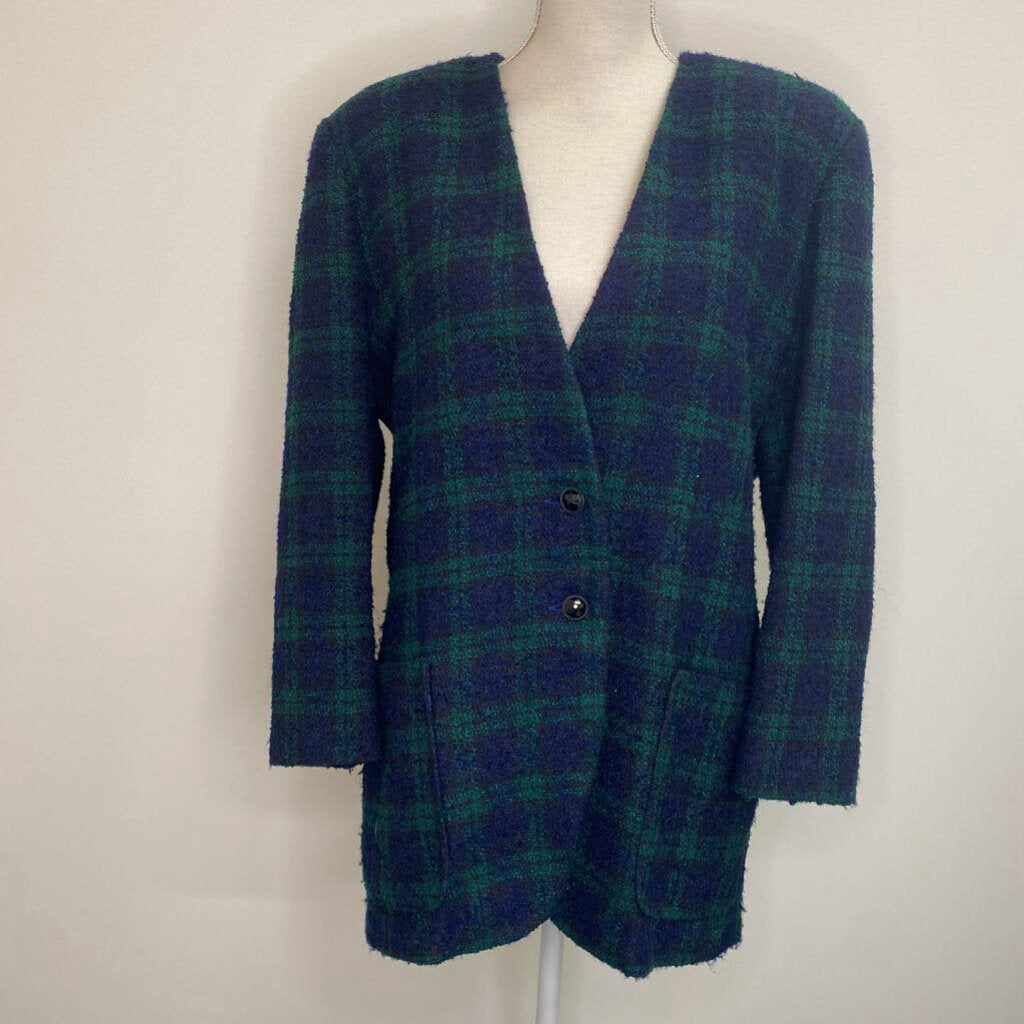 VTG - BLUE/GREEN PLAID BLAZER JACKET W/ SHOULDER PADS