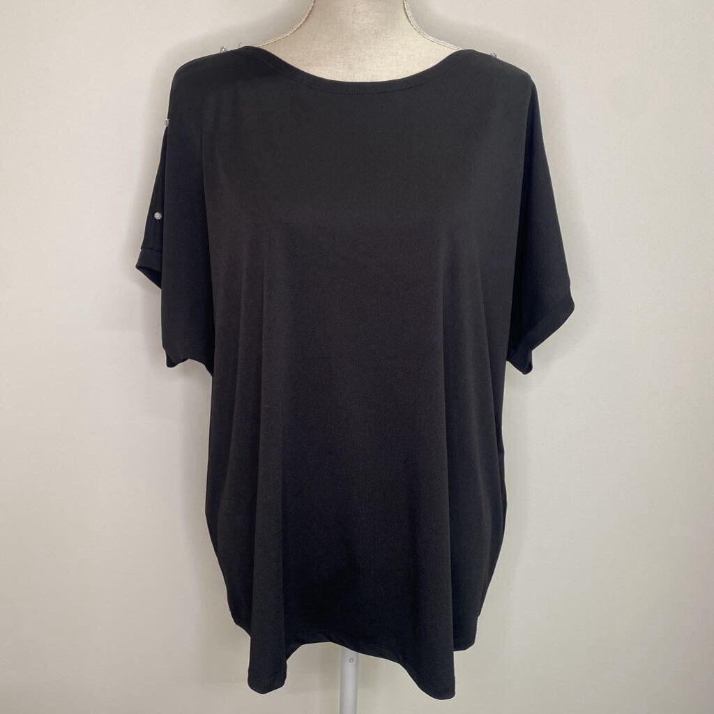 DEX - BLACK S/S TOP W/ SHOULDER CUT-OUTS