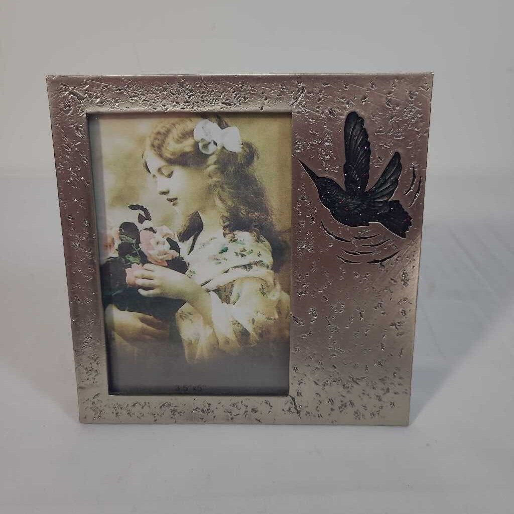 PEWTER FRAME W/ BIRD INLAY