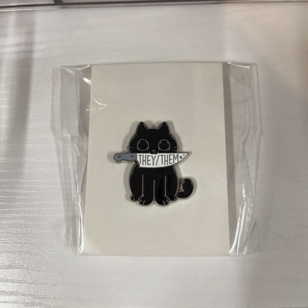 THEY/THEM CAT WITH KNIFE ENAMEL PIN