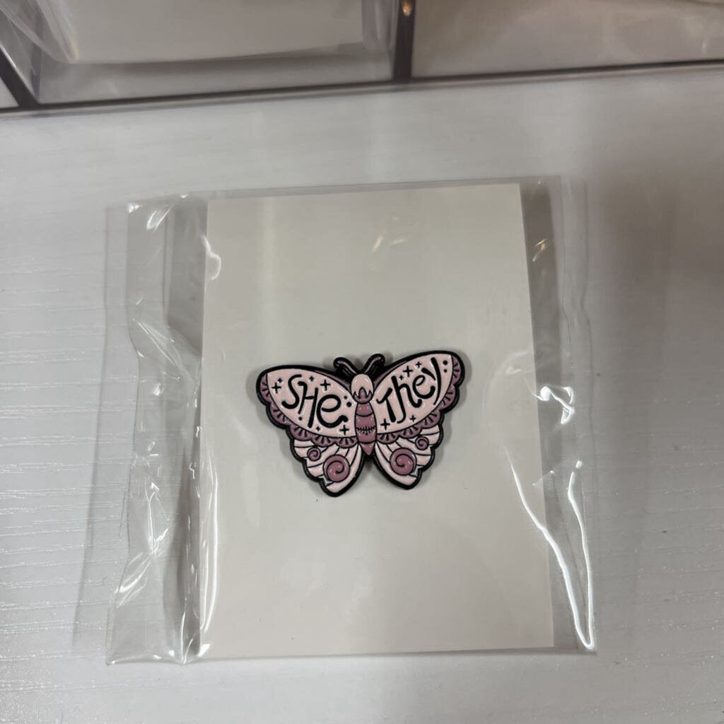 SHE/THEY BUTTERFLY ENAMEL PIN
