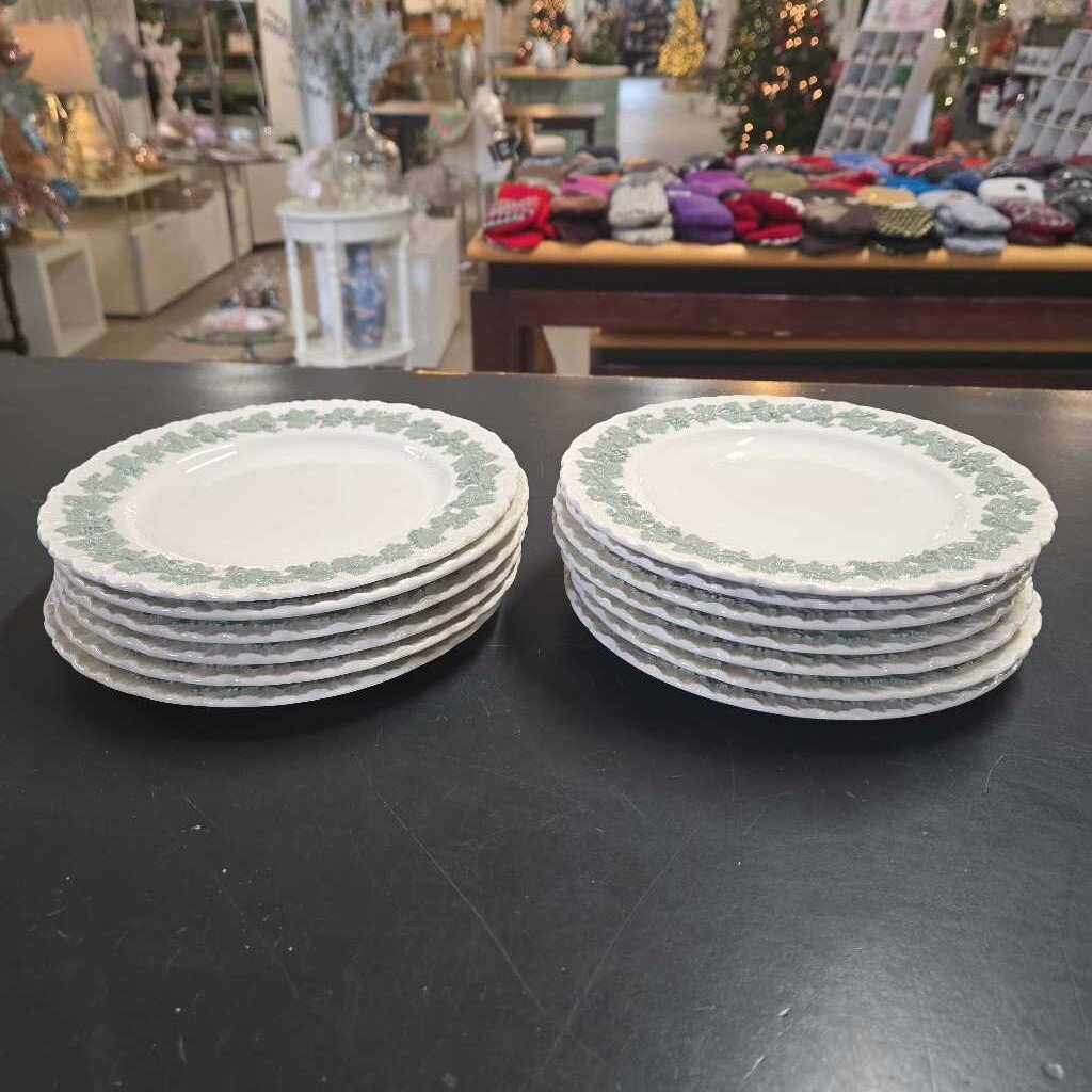 S/13 WEDGWOOD QUEENSWARE EMBOSSED PLATES