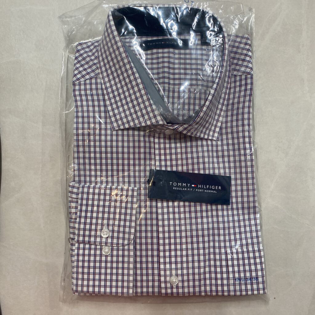 *NWT* TOMMY HILFIGER - WHITE/RED/BLUE CHECKERED BUTTON-UP SHIRT