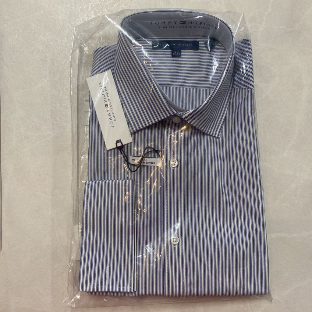*NWT* TOMMY HILFIGER - WHITE/BLUE STRIPED BUTTON-UP SHIRT