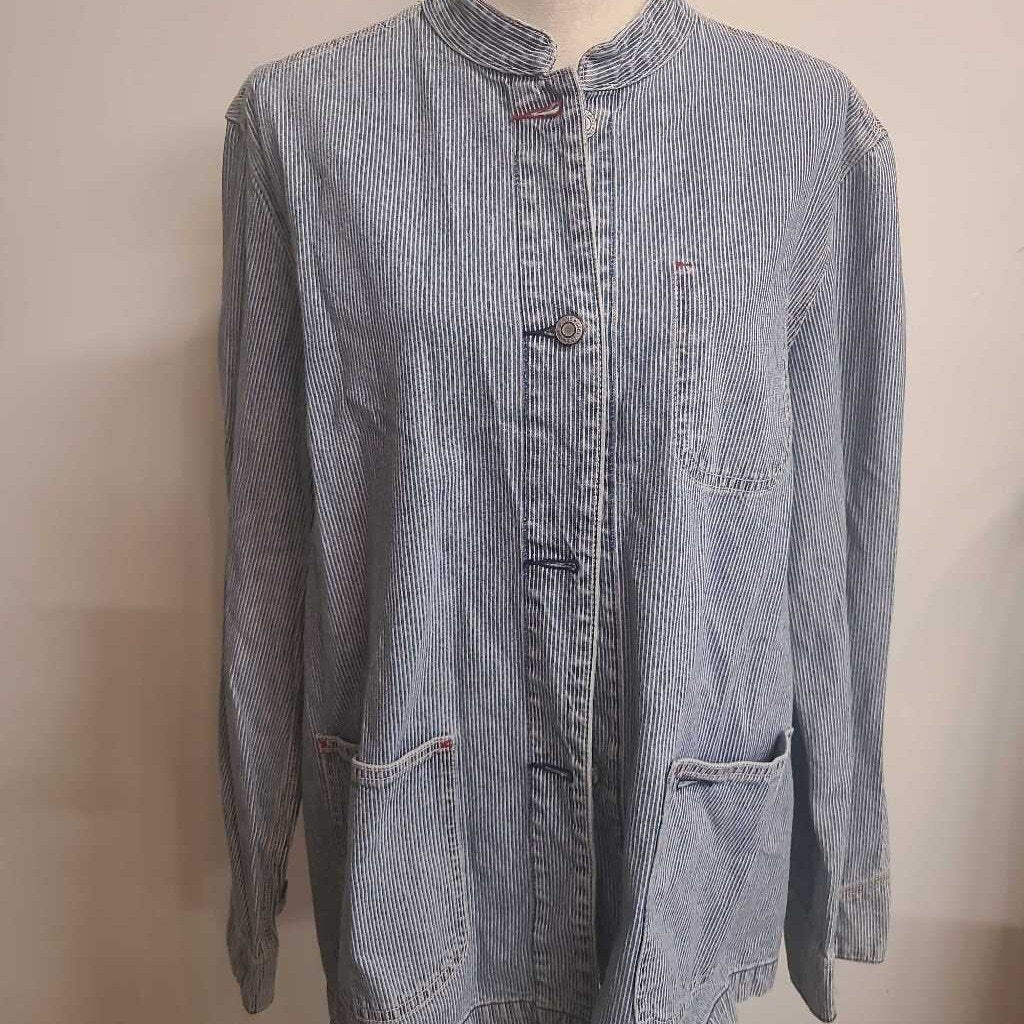 GAP - LIGHT-WASH STRIPED DENIM BUTTON-UP SHORT JACKET