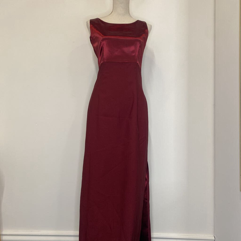 BURGANDY SATIN EVENING DRESS
