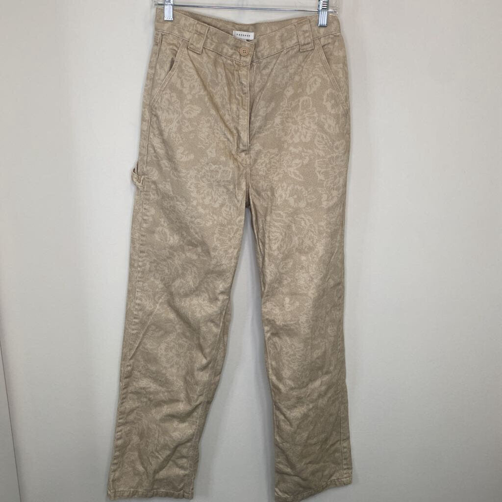 TOPSHOP - CREAM FLORAL PATTERNED HIGH-WAIST CARGO JEANS