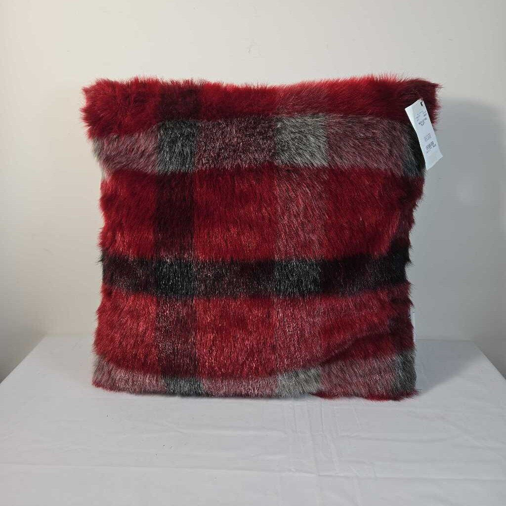 RED PLAID FUR PILLOW