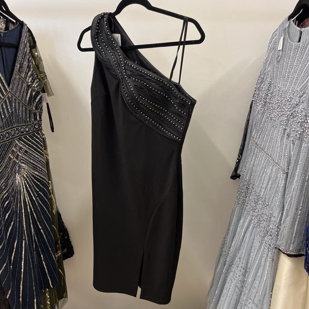 Black One-Shoulder Beaded Cocktail Dress
