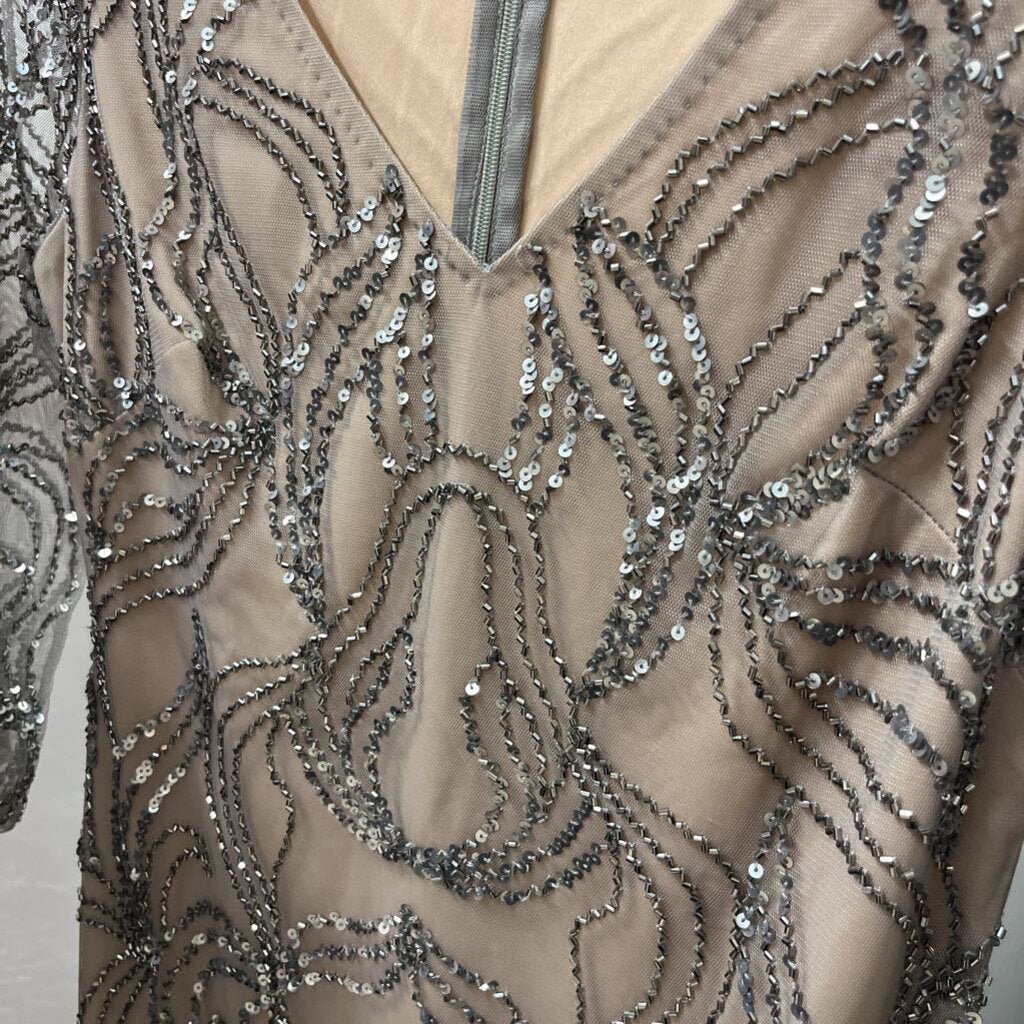 Taupe Swirl Beaded Gown