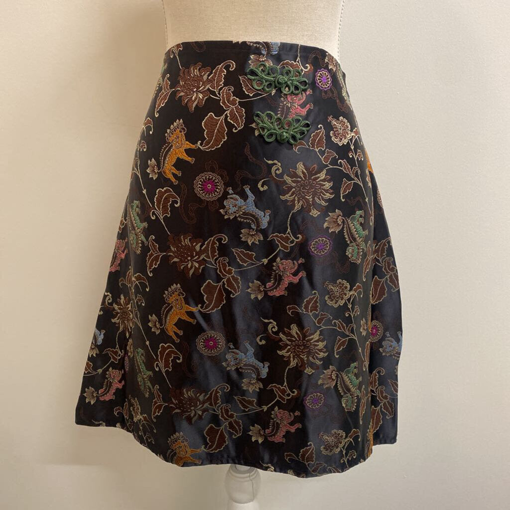 BLACK/MULTI-COLOURED SILK DRAGON MINI SKIRT