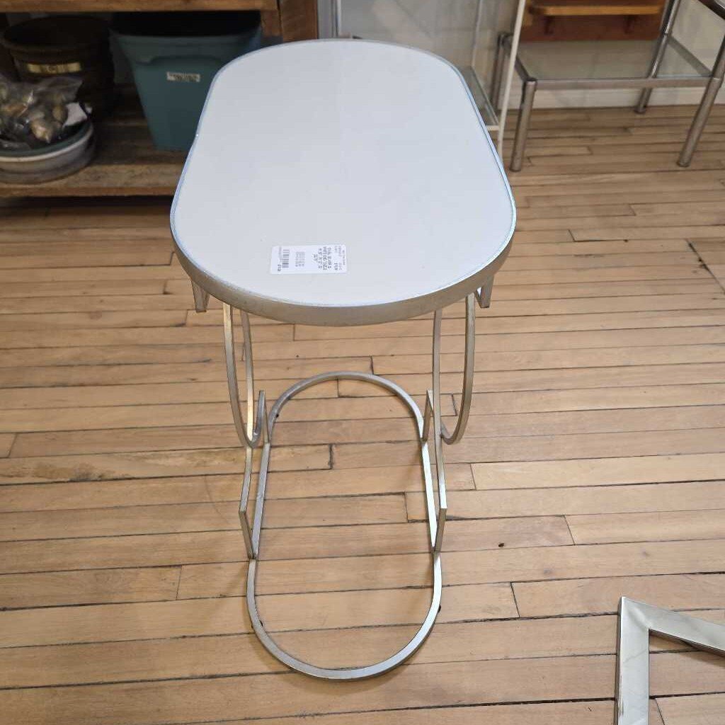 OVAL SILVER & WHITE END TABLE