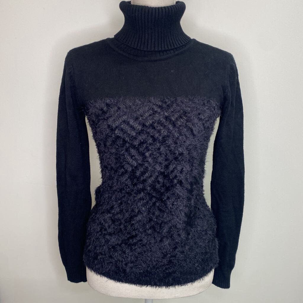 SPANNER - BLACK FUZZY KNIT TURTLENECK SWEATER
