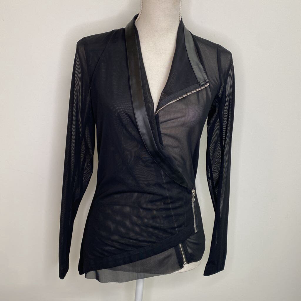 *NWT* RUDSAK - BLACK MESH L/S ASYMMETRICAL ZIP-UP TOP