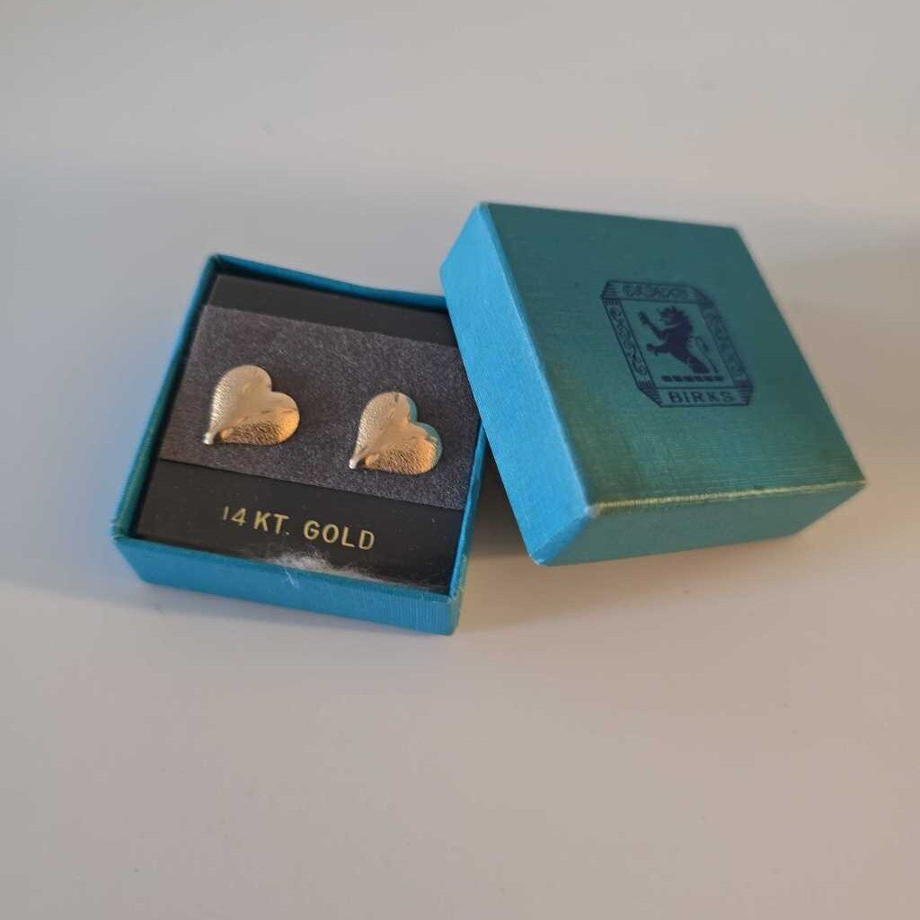 14K Yellow Gold Heart Stud Earrings