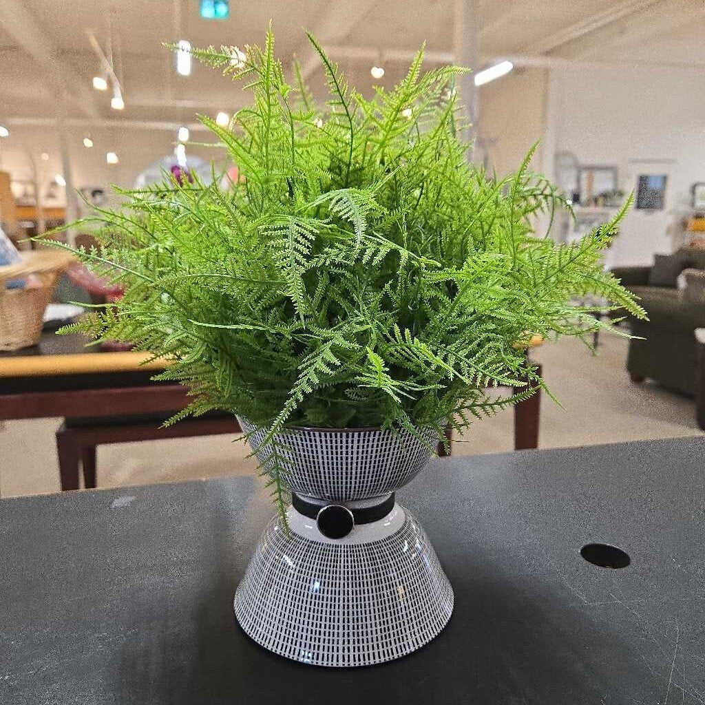 FAUX FERN IN BLACK & WHITE POT