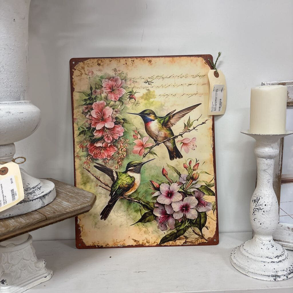 Rustic Hummingbirds & Flowers Metal Wall Art