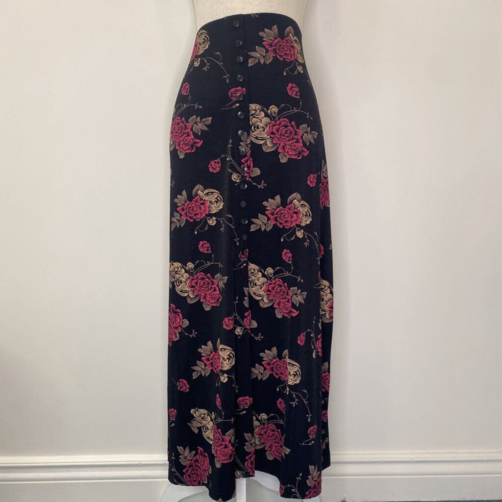 BRIGGS NEW YORK - BLACK/PINK FLORAL BUTTON-UP MAXI SKIRT