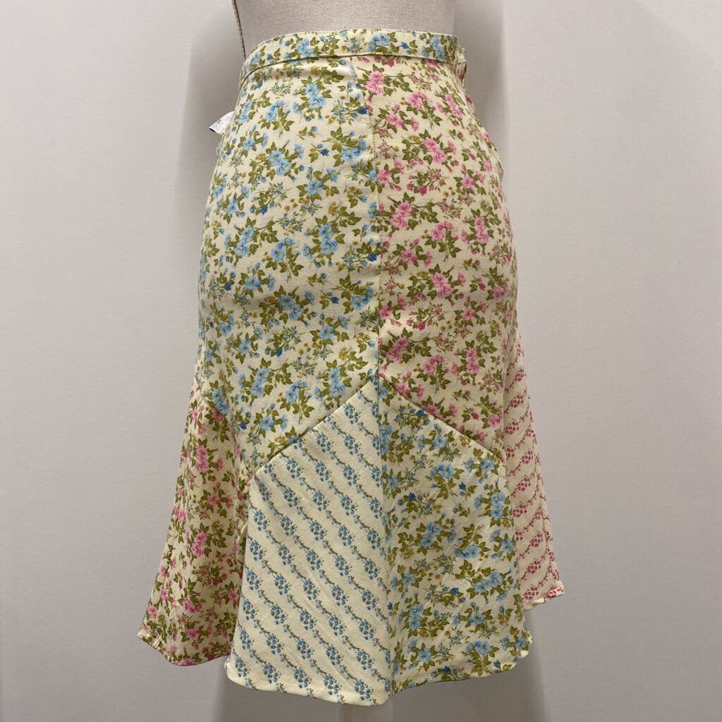 MARY-KATE AND ASHLEY - PINK/BLUE FLORAL A-LINE MIDI SKIRT