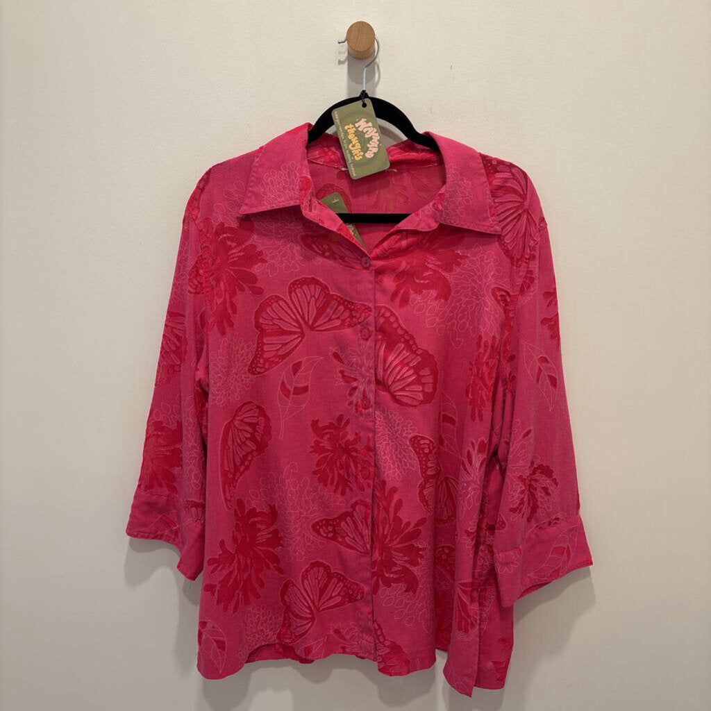 PINK BUTTERFLY EMBOSSED BUTTON UP SHIRT