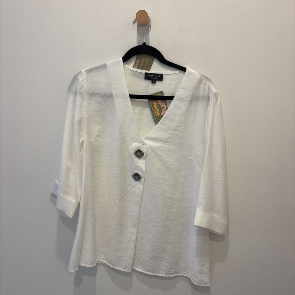 RED CORAL - WHITE 2 BUTTON BLOUSE