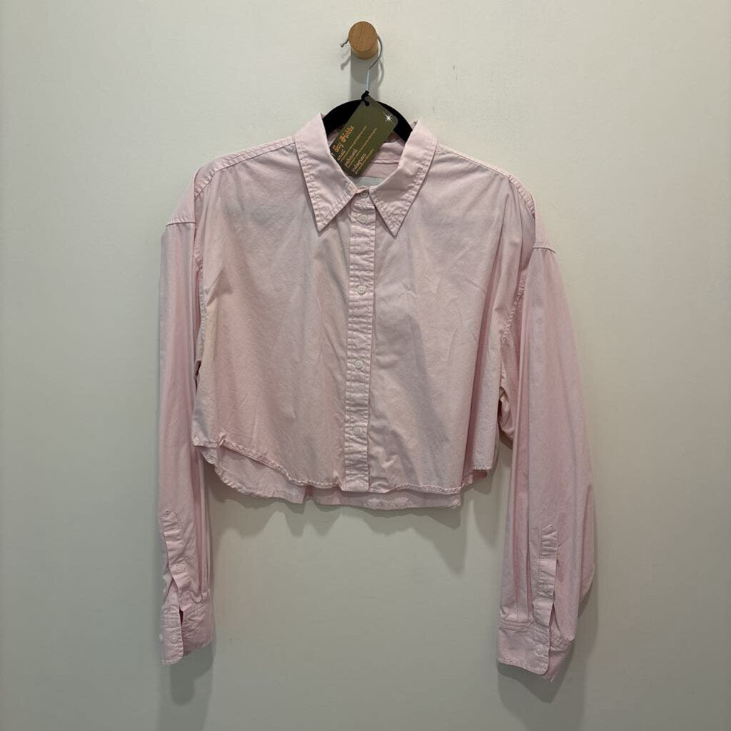SUNDAY BEST - CROPPED PINK LONG SLEEVE BUTTON UP BLOUSE