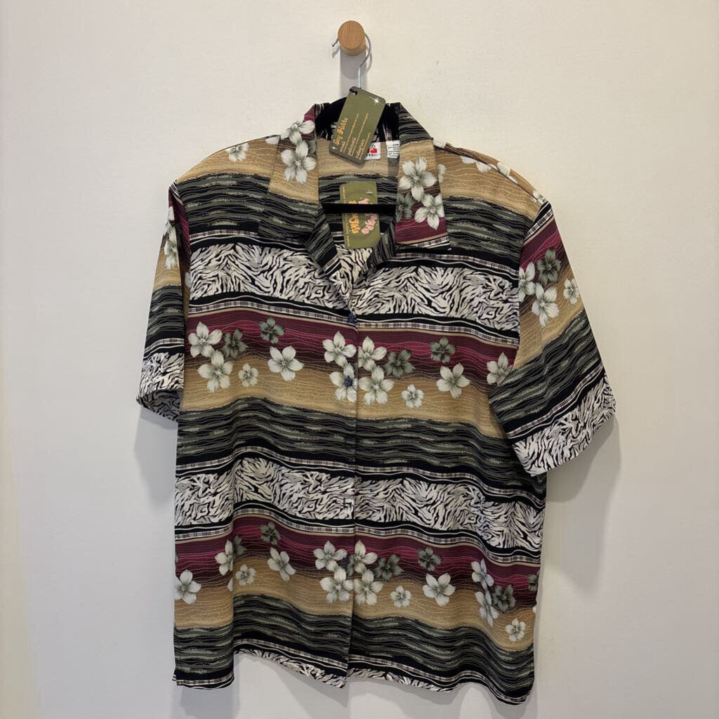 ALIA - BROWN SHORT SLEEVE TROPICAL BUTTON UP SHIRT