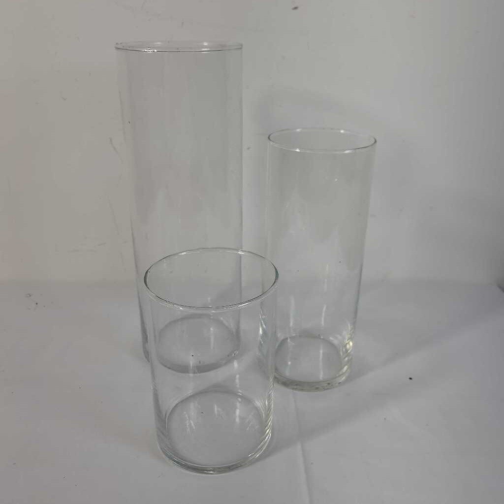 S/3 CYLINDER GLASS VASES