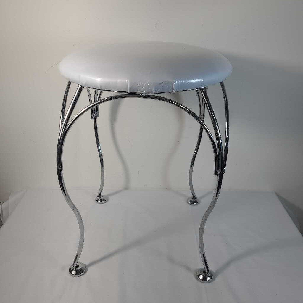 WHITE STOOL W/CHROME LEGS