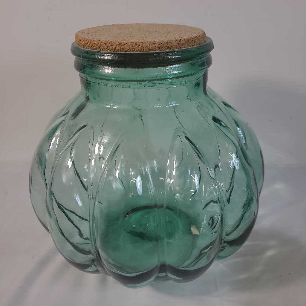 GREEN GLASS JAR W/CORK LID