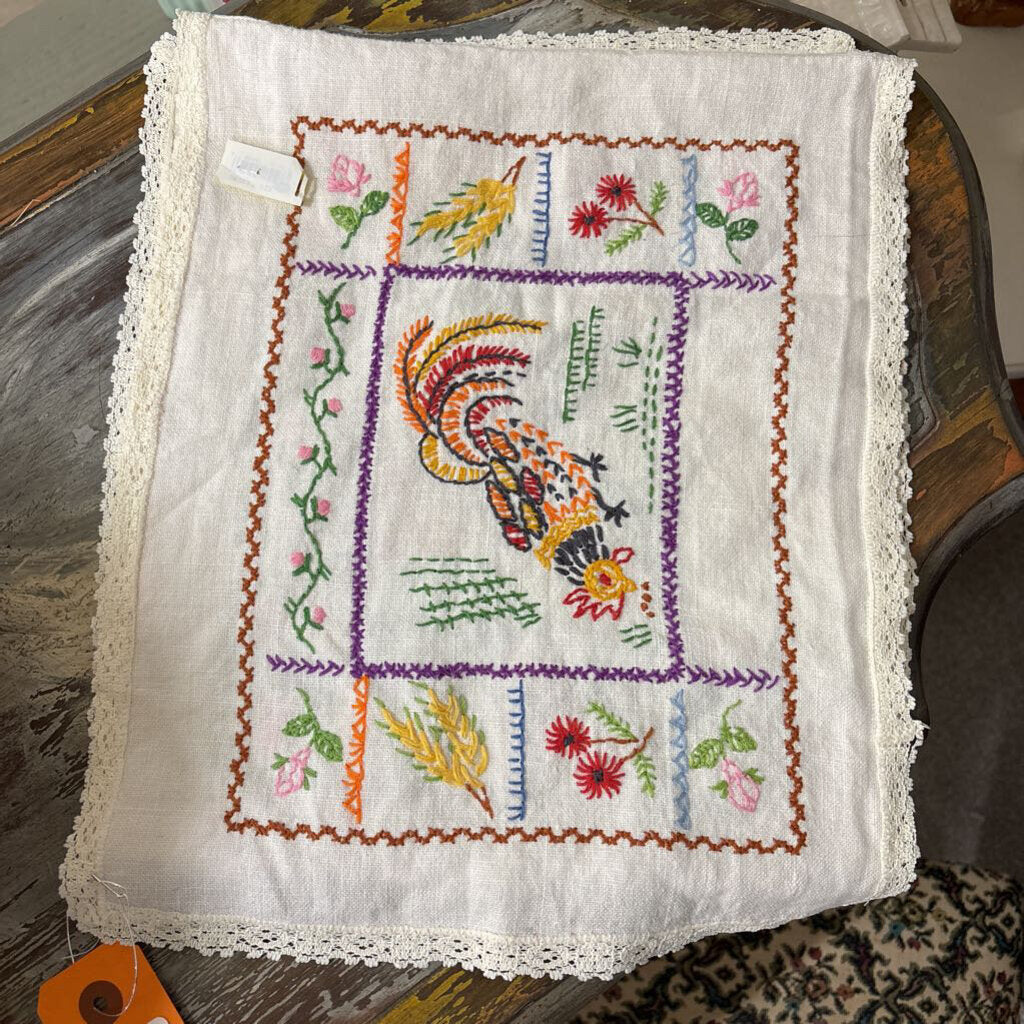 Rooster Embroidery Table Runner
