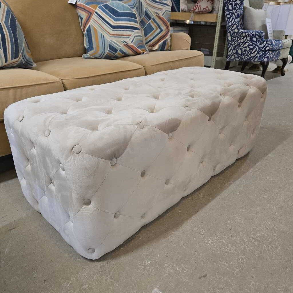 BEIGE VELVET TUFTED OTTOMAN