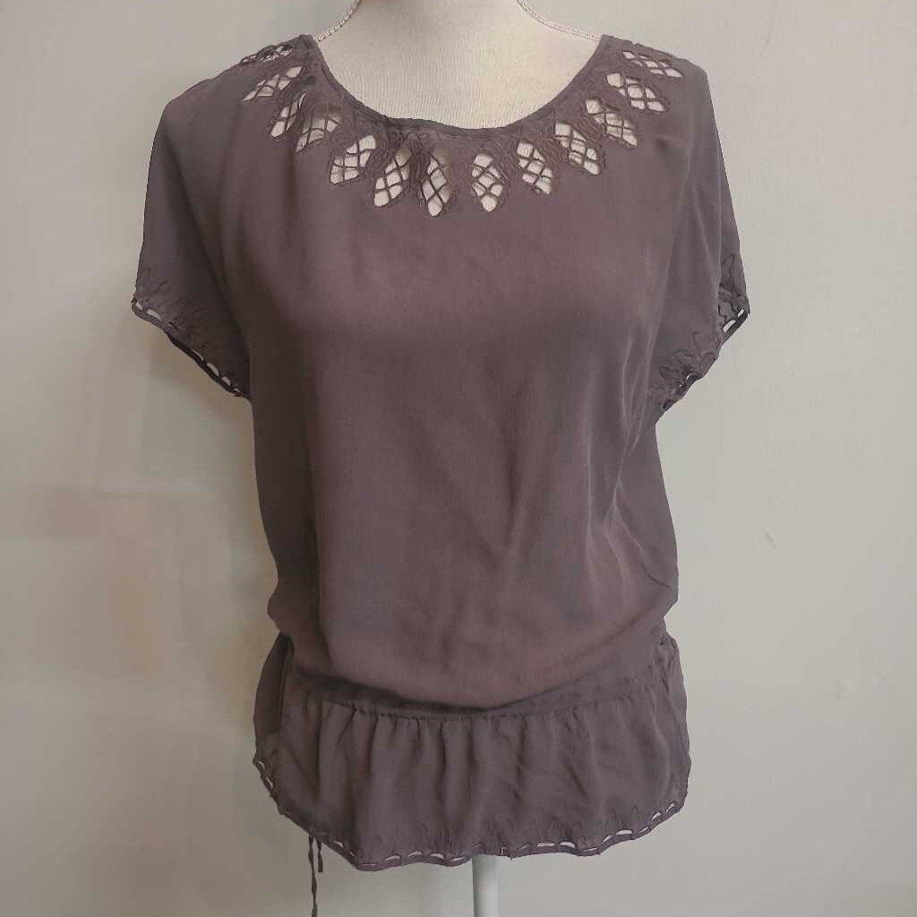 TAUPE SHEER TOP WITH CUTOUTS