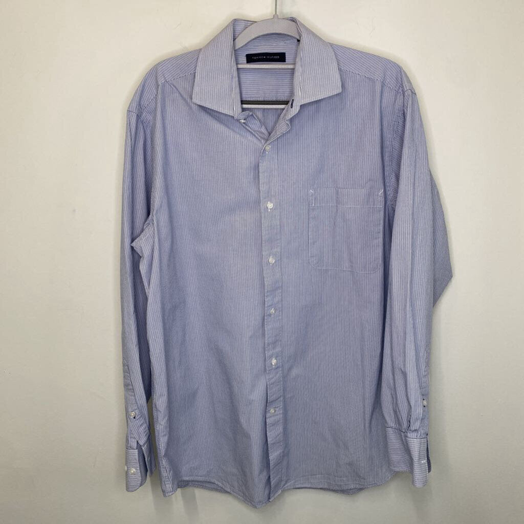 TOMMY HILFIGER - BLUE/WHITE PINSTRIPE L/S BUTTON-UP SHIRT