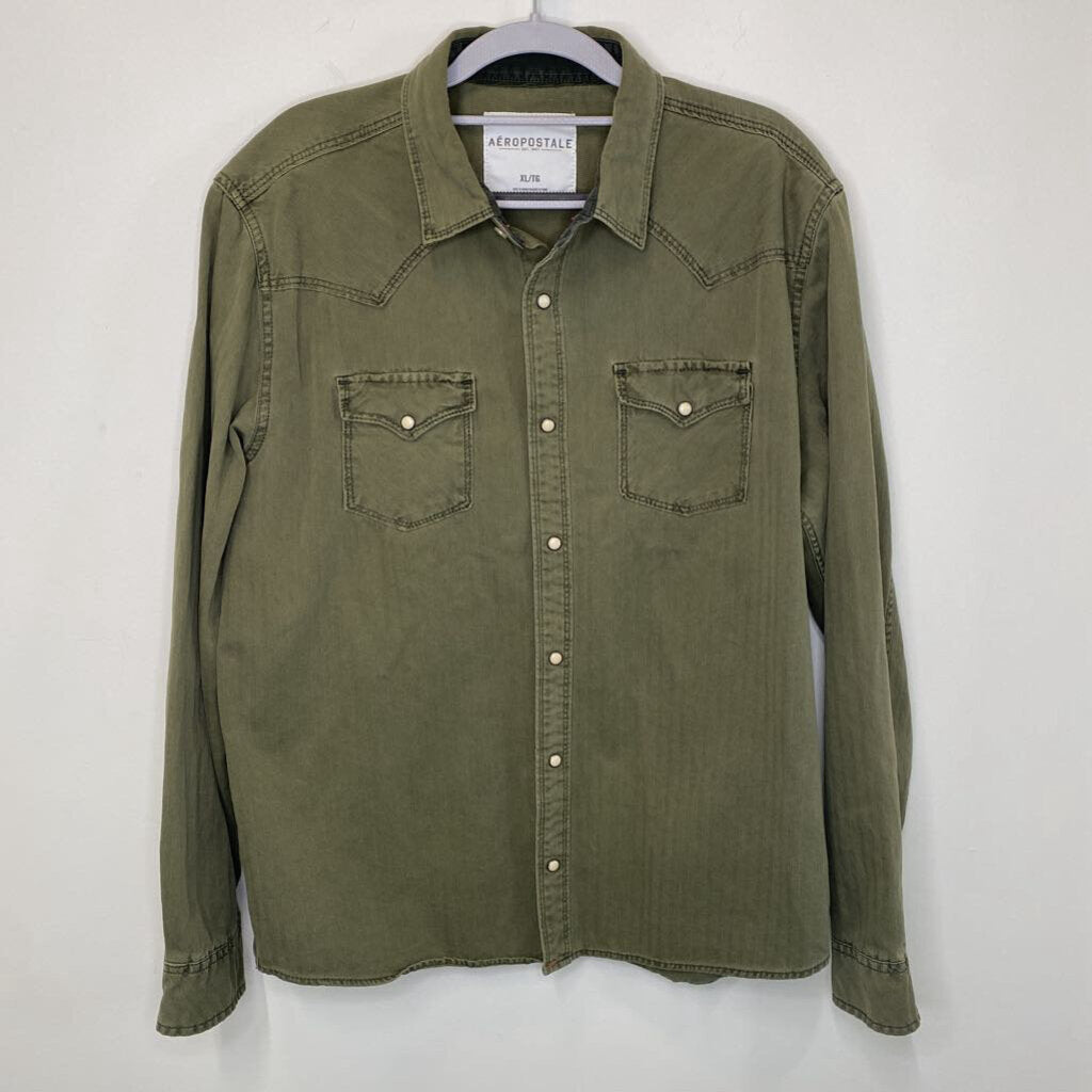 AEROPOSTALE - GREEN L/S BUTTON-UP SHIRT