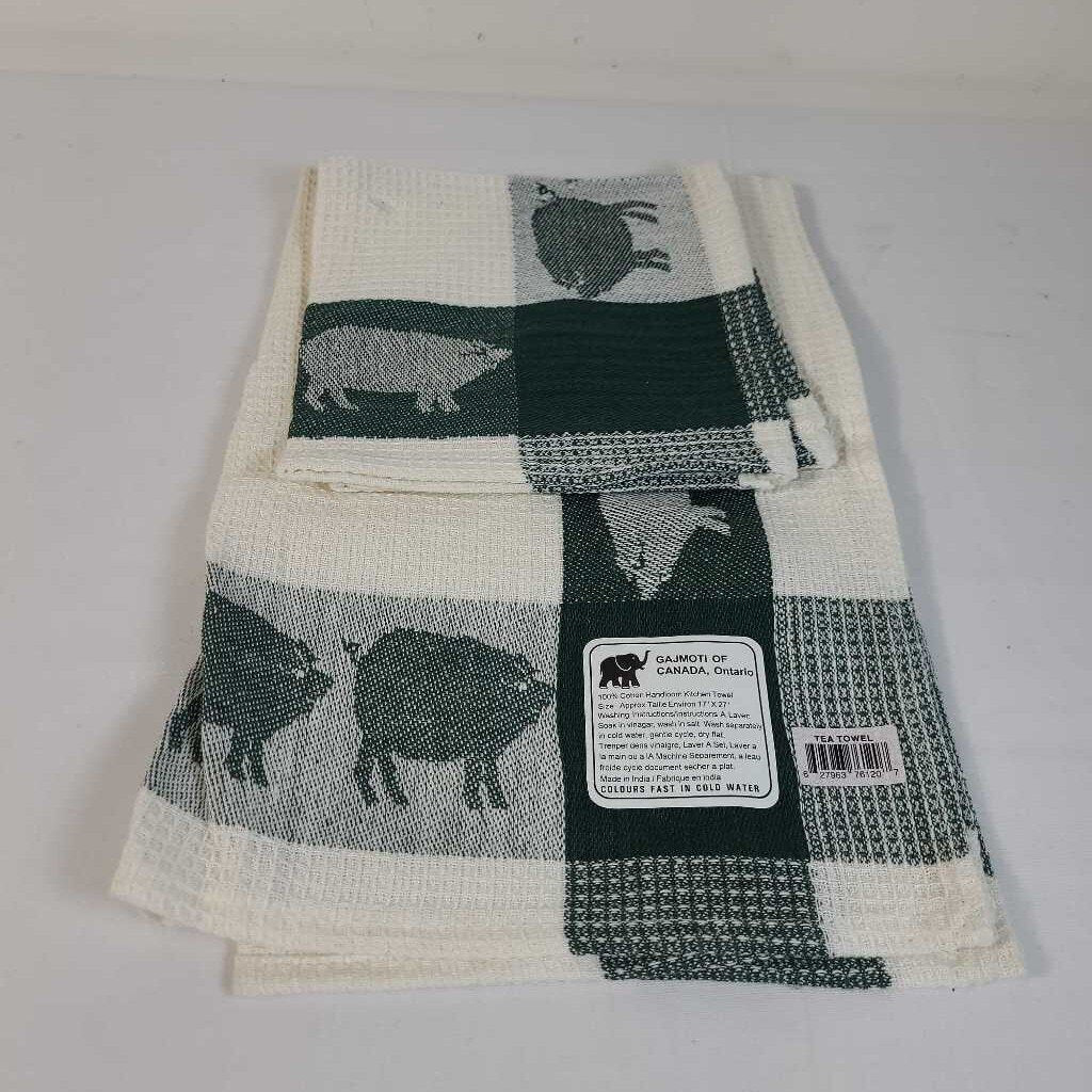 GREEN PIG TEATOWEL + 2 DISH CLOTHS