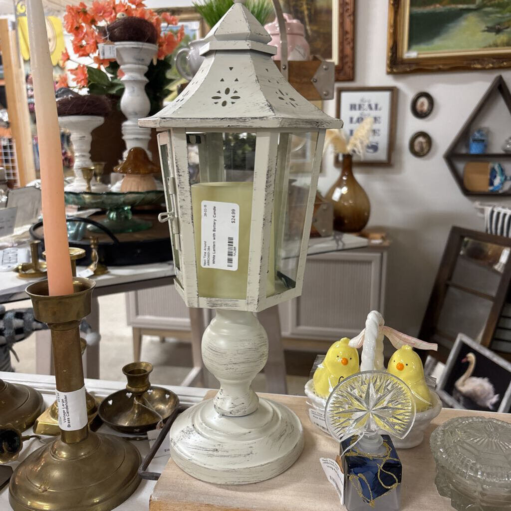 White Lantern with Battery Candle
