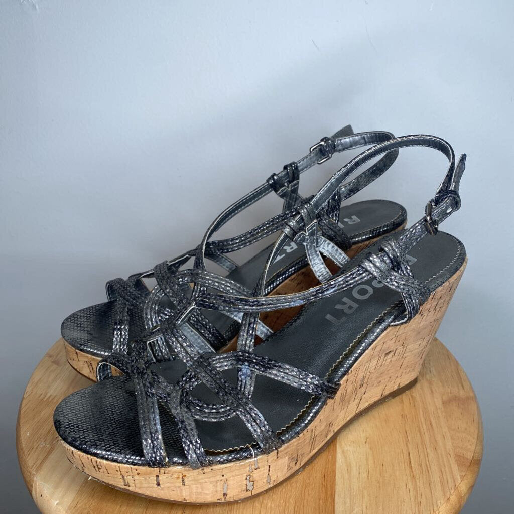 REPORT - SILVER STRAPPY CORK WEDGES