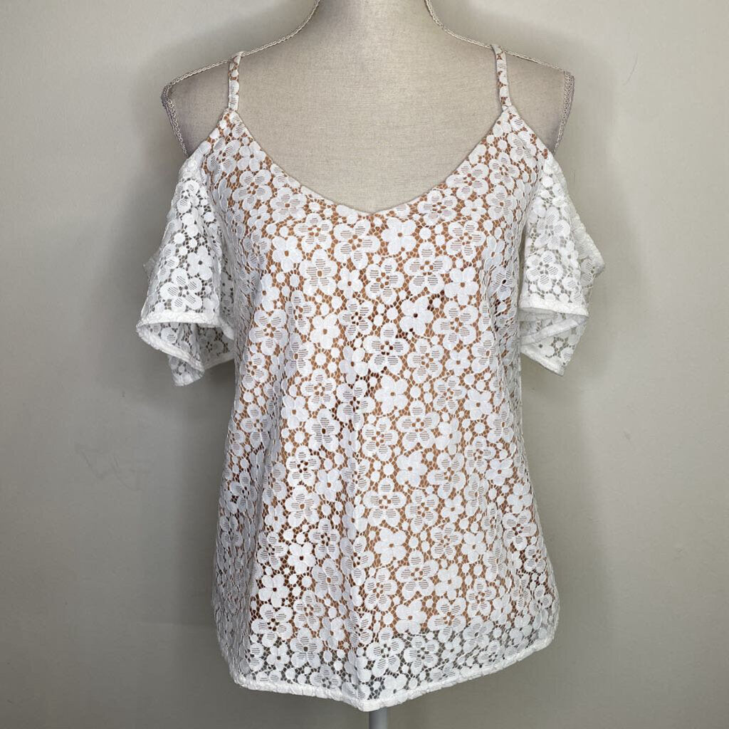 MICAHEL KORS - WHITE LACE S/S CUT-OUT BLOUSE