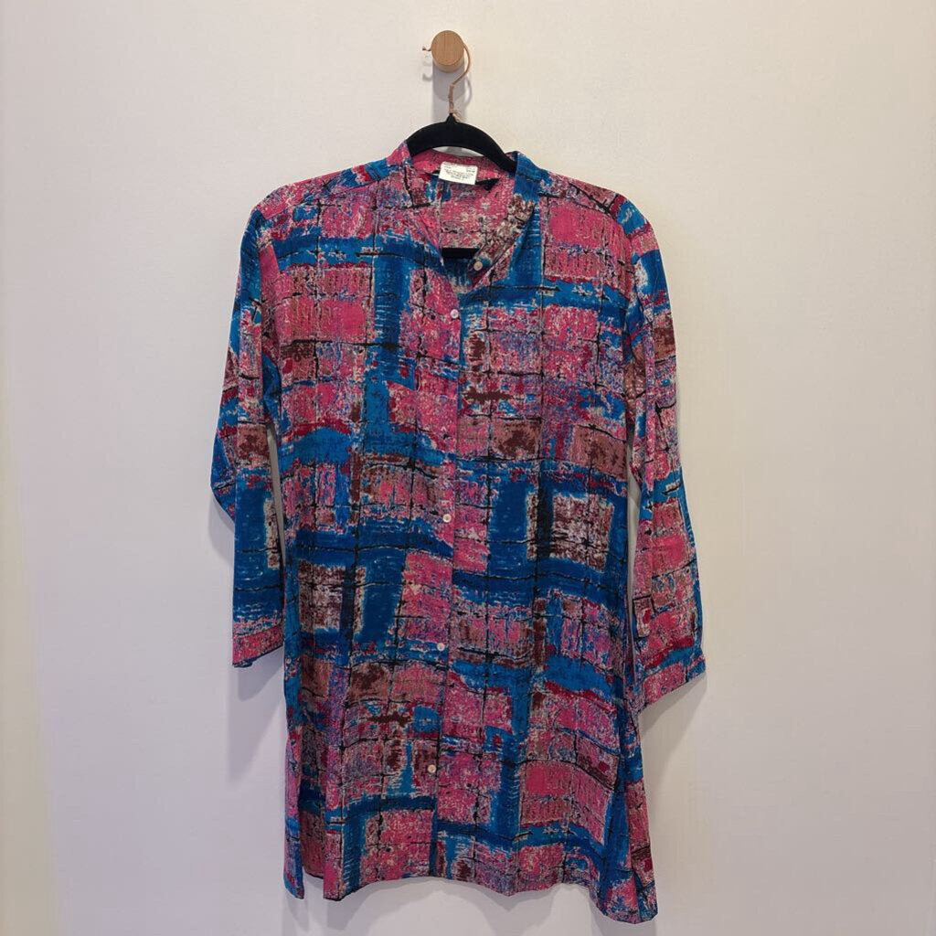Zara Woman Long Sleeve Abstract Print Midi Shirt Dress.